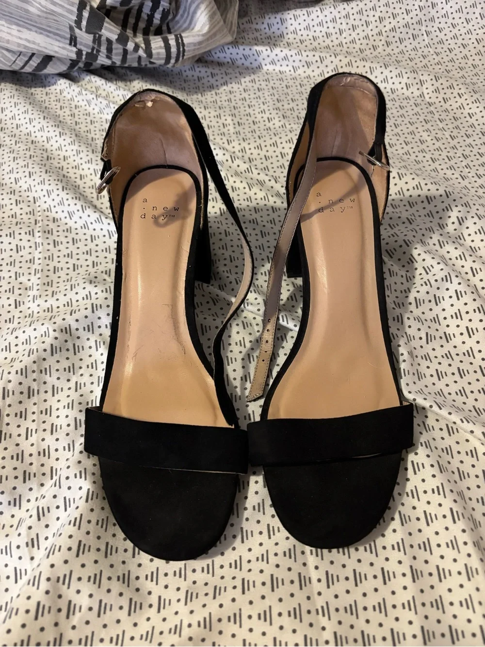 a new day Black Suede Ankle-Strap Block Heel Sandals